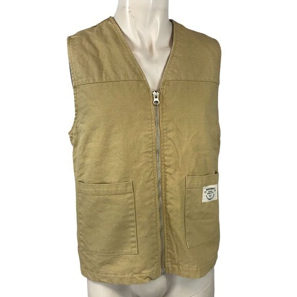 PACSUN ~ MENS SMALL ~ TAN CANVAS FULL ZIP LINED VEST CHORE COAT CARGO - Picture 1 of 7